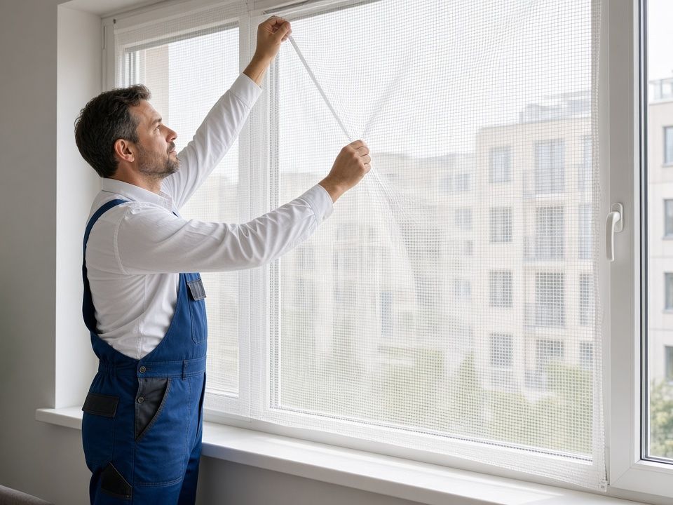 Instalación de una malla de seguridad para ventanas en un marco de departamento